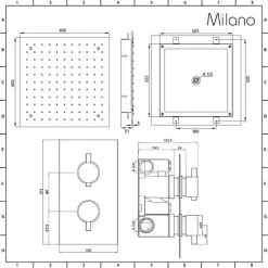 Milano Nero - Modern Black Concealed Twin Diverter Thermostatic Mixer Shower Valve With 400mm Square Ceiling Mounted Recessed Rainfall Shower Head And Hand Shower Handset Kit 10 Milano Nero - Modern Black Concealed Twin Diverter Thermostatic Mixer Shower Valve With 400mm Square Ceiling Mounted Recessed Rainfall Shower Head And Hand Shower Handset Kit -Comfort Bathroom Store 15877061 4