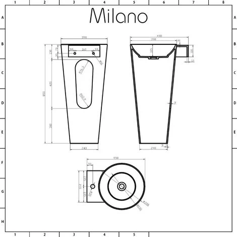 Milano Ballam - Modern White Bathroom Basin Sink With Full Pedestal And One Tap Hole - 398mm X 498mm 7 Milano Ballam - Modern White Bathroom Basin Sink With Full Pedestal And One Tap Hole - 398mm X 498mm - Image 5
