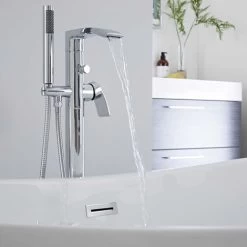 Milano Razor - Modern Freestanding Bath Shower Mixer Tap With Hand Shower Handset - Chrome 9 Milano Razor - Modern Freestanding Bath Shower Mixer Tap With Hand Shower Handset - Chrome -Comfort Bathroom Store 15877082 3