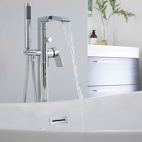 Milano Razor - Modern Freestanding Bath Shower Mixer Tap With Hand Shower Handset - Chrome 5 Milano Razor - Modern Freestanding Bath Shower Mixer Tap With Hand Shower Handset - Chrome - Image 3