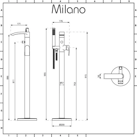 Milano Razor - Modern Freestanding Bath Shower Mixer Tap With Hand Shower Handset - Chrome 7 Milano Razor - Modern Freestanding Bath Shower Mixer Tap With Hand Shower Handset - Chrome - Image 5