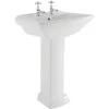 Milano Sandringham - Traditional 605mm X 470mm White Ceramic Full Pedestal Bathroom Basin Sink - 2 Tap Hole 1 Milano Sandringham - Traditional 605mm X 470mm White Ceramic Full Pedestal Bathroom Basin Sink - 2 Tap Hole -Comfort Bathroom Store 15877141 1