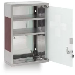 Relaxdays EMERGENCY XL Medicine Cabinet, Stainless Steel & Wood, Wide, Size: 45 X 30 X 12 Cm, 3 Shelves, Lockable, W/ 2 Keys, Silver / Brown -Comfort Bathroom Store 16075868 3