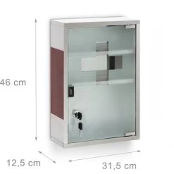 Relaxdays EMERGENCY XL Medicine Cabinet, Stainless Steel & Wood, Wide, Size: 45 X 30 X 12 Cm, 3 Shelves, Lockable, W/ 2 Keys, Silver / Brown -Comfort Bathroom Store 16075868 4