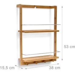 Relaxdays Bamboo Shower Caddy Shelf Organiser With 2 Shelves Shower Rack With Moisture-Resistant Wood For Kitchen And Bathroom Bathroom Shelf Or Spice Rack With 4 Hand Towel Hook, Natural -Comfort Bathroom Store 16076154 4