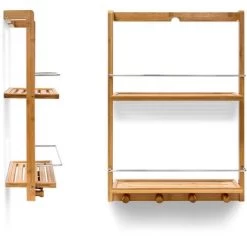 Relaxdays Bamboo Shower Caddy Shelf Organiser With 2 Shelves Shower Rack With Moisture-Resistant Wood For Kitchen And Bathroom Bathroom Shelf Or Spice Rack With 4 Hand Towel Hook, Natural -Comfort Bathroom Store 16076154 5
