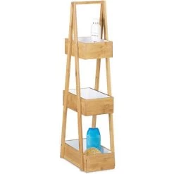 Relaxdays Bamboo Bathroom Caddy Size: 82 X 30 X 18 Cm W/ 3 Practical Shelves Bathroom Butler W/ 3 Baskets Bamboo Storage & Organization Stand Made With Natural Materials For Bathrooms, Natural Brown