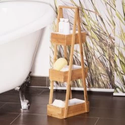 Relaxdays Bamboo Bathroom Caddy Size: 82 X 30 X 18 Cm W/ 3 Practical Shelves Bathroom Butler W/ 3 Baskets Bamboo Storage & Organization Stand Made With Natural Materials For Bathrooms, Natural Brown -Comfort Bathroom Store 16077451 3