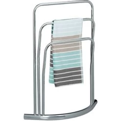 Relaxdays CURVY Towel Rack With 3 Towel Rails, Size: 85 X 66 X 20 Cm Free-Standing Towel Rack Towel Holder Made Of Metal In Stainless Steel Look As Bathroom Stand, Silver