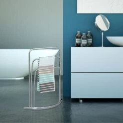 Relaxdays CURVY Towel Rack With 3 Towel Rails, Size: 85 X 66 X 20 Cm Free-Standing Towel Rack Towel Holder Made Of Metal In Stainless Steel Look As Bathroom Stand, Silver -Comfort Bathroom Store 16077723 3