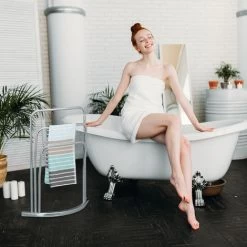 Relaxdays CURVY Towel Rack With 3 Towel Rails, Size: 85 X 66 X 20 Cm Free-Standing Towel Rack Towel Holder Made Of Metal In Stainless Steel Look As Bathroom Stand, Silver -Comfort Bathroom Store 16077723 5