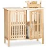 Relaxdays Under-Sink Cabinet Free Standing, Small Walnut Cupboard, Bathroom Wash Basin With Siphon Cut-Out, Natural
