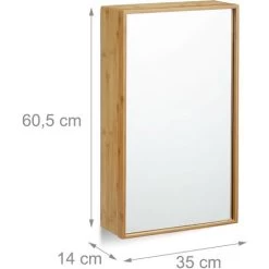 Relaxdays Bathroom Bamboo Mirror Cabinet, 1 Door Hanging Cupboard With Mirror, Assembled Wall-Mounted Cabinet, Natural -Comfort Bathroom Store 16118478 4