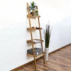 Relaxdays Wooden Shelf Bamboo Bookcase 4 Shelves 176 x 44 x 37 cm Bathroom Shelf With 4 Tiers Living Room Office Bookshelf Wall Leaning Shelving Unit, Natural -Comfort Bathroom Store 16120163 2