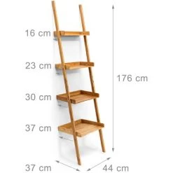 Relaxdays Wooden Shelf Bamboo Bookcase 4 Shelves 176 x 44 x 37 cm Bathroom Shelf With 4 Tiers Living Room Office Bookshelf Wall Leaning Shelving Unit, Natural -Comfort Bathroom Store 16120163 3