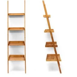 Relaxdays Wooden Shelf Bamboo Bookcase 4 Shelves 176 x 44 x 37 cm Bathroom Shelf With 4 Tiers Living Room Office Bookshelf Wall Leaning Shelving Unit, Natural -Comfort Bathroom Store 16120163 4