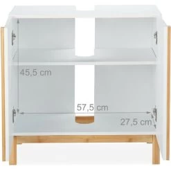 Relaxdays Bathroom Floor Cabinet, 2 Shelves, Bathroom Cupboard, MDF & Bamboo, HWD 60.5x60x30.5cm, White & Brown -Comfort Bathroom Store 16120808 5