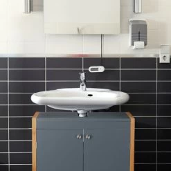 Relaxdays Bathroom Basin Floor Cabinet With Bamboo Frame, Adjustable Shelf, Siphon Cut-Out, HxWxD: 60 X 60 X 29 Cm, Grey -Comfort Bathroom Store 16121784 2