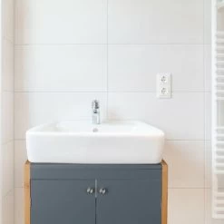 Relaxdays Bathroom Basin Floor Cabinet With Bamboo Frame, Adjustable Shelf, Siphon Cut-Out, HxWxD: 60 X 60 X 29 Cm, Grey -Comfort Bathroom Store 16121784 3