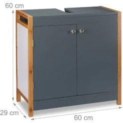 Relaxdays Bathroom Basin Floor Cabinet With Bamboo Frame, Adjustable Shelf, Siphon Cut-Out, HxWxD: 60 X 60 X 29 Cm, Grey -Comfort Bathroom Store 16121784 4