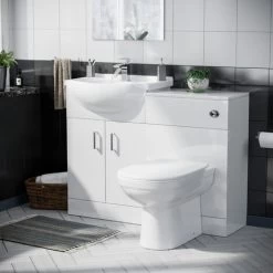Ellen 550mm Flat Pack Vanity Basin Unit, WC Unit, Cistern & Elso Back To Wall Toilet White