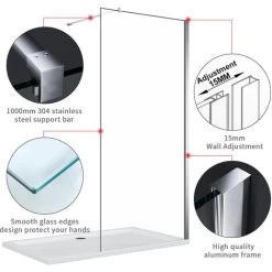 ELEGANT 1100mm Frameless Wet Room Shower Screen Panel 8mm Easy Clean Glass Walk In Shower Enclosure With 300mm Return Panel And Support Bar 9 ELEGANT 1100mm Frameless Wet Room Shower Screen Panel 8mm Easy Clean Glass Walk In Shower Enclosure With 300mm Return Panel And Support Bar -Comfort Bathroom Store 16189739 3