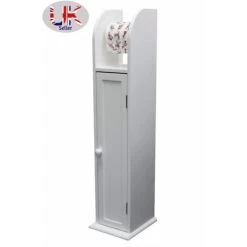 White Wood Free Standing Toilet Paper Roll Holder Bathroom Storage Cabinet -0061