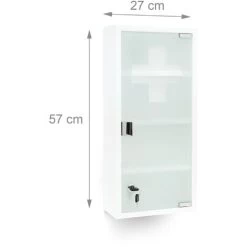 Relaxdays EMERGENCY XXL Medicine Cabinet, 57 X 27 X 12 Cm, With 4 Shelves And 2 Keys, Metal, Magnetic Door, Child-Proof, White -Comfort Bathroom Store 16410715 4