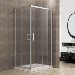 ELEGANT 800x700mm Square Shower Enclosure 6mm Reversible Shower Cabin Corner Sliding Shower Door