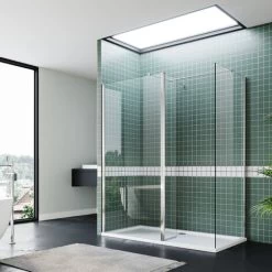 ELEGANT 1200 X 900 Mm Walk In Wetroom Shower Enclosure Panel 8mm Easy Clean Glass Shower Glass Panel With 300mm Flipper Panel + Shower Tray
