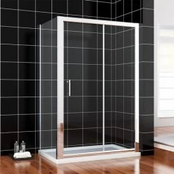 ELEGANT 1000 X 700 Mm Sliding Shower Enclosure 6mm Glass Reversible Cubicle Door Screen Panel With Shower Tray And Waste + Side Panel