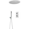 Milano Mirage - Modern 2 Outlet Twin Diverter Thermostatic Mixer Shower Valve With Ceiling Mounted 400mm Round Recessed Rainfall Shower Head And Hand Shower Handset Kit - Chrome