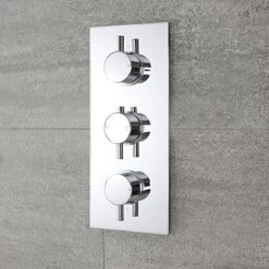 Milano Mirage - Modern 2 Outlet Triple Thermostatic Mixer Shower Valve With 300mm Ceiling Mounted Round Rainfall Shower Head And Hand Shower Handset Kit - Chrome -Comfort Bathroom Store 16594515 3