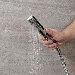 Milano Mirage - Modern 2 Outlet Triple Thermostatic Mixer Shower Valve With 300mm Ceiling Mounted Round Rainfall Shower Head And Hand Shower Handset Kit - Chrome -Comfort Bathroom Store 16594515 4