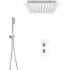 Milano Arvo - Modern 2 Outlet Twin Diverter Thermostatic Mixer Shower Valve With 400mm Ceiling Mounted Square Recessed Rainfall Shower Head And Hand Shower Handset Kit - Chrome -Comfort Bathroom Store 16594526 1