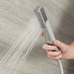 Milano Arvo - Modern 2 Outlet Twin Diverter Thermostatic Mixer Shower Valve With 400mm Ceiling Mounted Square Recessed Rainfall Shower Head And Hand Shower Handset Kit - Chrome -Comfort Bathroom Store 16594526 3