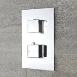 Milano Arvo - Modern 2 Outlet Twin Diverter Thermostatic Mixer Shower Valve With 400mm Ceiling Mounted Square Recessed Rainfall Shower Head And Hand Shower Handset Kit - Chrome -Comfort Bathroom Store 16594526 4