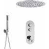 Milano Orta - Modern Two Outlet Push Button Thermostatic Shower Mixer Valve With 400mm Round Ceiling Mounted Recessed Rainfall Shower Head And Hand Shower Handset Kit - Chrome -Comfort Bathroom Store 16594549 1