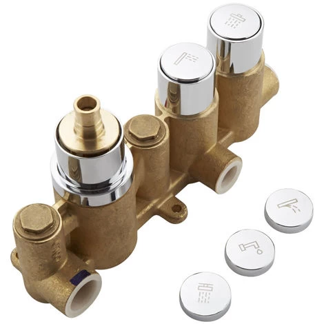 Milano Orta - Modern Three Outlet Push Button Thermostatic Shower Mixer Valve With 400mm Ceiling Mounted Round Rainfall Shower Head&44 Hand Shower Handset Kit And Body Jets - Chrome 6 Milano Orta - Modern Three Outlet Push Button Thermostatic Shower Mixer Valve With 400mm Ceiling Mounted Round Rainfall Shower Head&44 Hand Shower Handset Kit And Body Jets - Chrome - Image 4