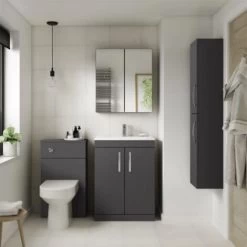 Nuie Athena Wall Hung 2-Door Tall Unit 300mm Wide - Gloss Grey -Comfort Bathroom Store 16635095 4