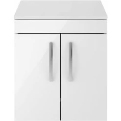 Nuie Athena Wall Hung 2-Door Vanity Unit And Worktop 500mm Wide - Gloss White -Comfort Bathroom Store 16687215 3