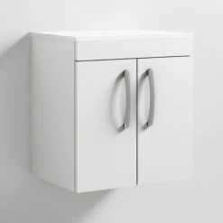 Nuie Athena Wall Hung 2-Door Vanity Unit And Worktop 500mm Wide - Gloss White -Comfort Bathroom Store 16687215 4