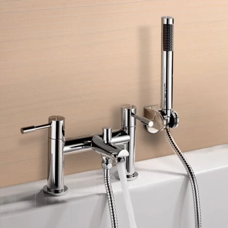 Blossom Modern Bridge Deck Mounted Bath Filler Shower Mixer Tap With Handheld Kit 3 Blossom Modern Bridge Deck Mounted Bath Filler Shower Mixer Tap With Handheld Kit