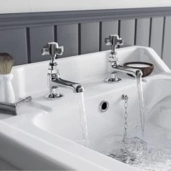 Edwardian Traditional Cross Head Chrome Hot & Cold Twin Basin Taps -Comfort Bathroom Store 16934358 4