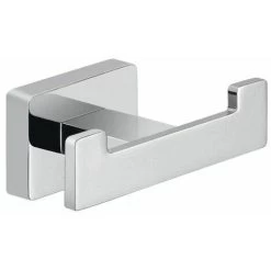 Bathroom Chrome Double Robe Hook Holder Square Wall Mounted Stylish Modern