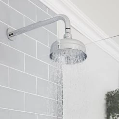 Milano Elizabeth - Traditional Round Fixed Apron Rainfall Shower Head With Wall Mounted Arm - Chrome (155mm Head) -Comfort Bathroom Store 17034786 2