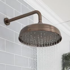 Milano Elizabeth - Traditional Round Fixed Apron Rainfall Shower Head With Wall Mounted Arm - Oil Rubbed Bronze (300mm Head) -Comfort Bathroom Store 17034801 2