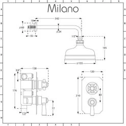 Milano Elizabeth - Traditional Twin Thermostatic Mixer Shower Valve With Round Fixed Rainfall Shower Head And Wall Mounted Shower Arm - Oil Rubbed Bronze -Comfort Bathroom Store 17034813 5