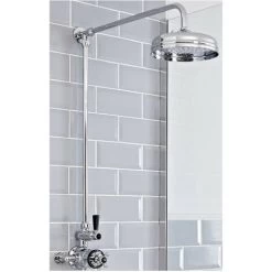 Milano Elizabeth - Traditional Grand Rigid Riser With 1 Outlet Twin Exposed Thermostatic Mixer Shower Valve And Round Rainfall Shower Head - Chrome & Black