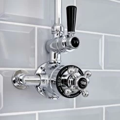 Milano Elizabeth - Traditional Grand Rigid Riser With 1 Outlet Twin Exposed Thermostatic Mixer Shower Valve And Round Rainfall Shower Head - Chrome & Black -Comfort Bathroom Store 17034833 3